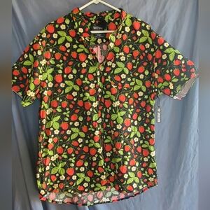 Massive Men's XL Black, Green And Red Strawberry Print Shirt, NWT